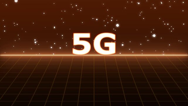 Grid landscape animation moves toward a horizon with a tech logo. High speed broadband cellular data links on the grid landscape. Retro synthwave perspective terrain animates the grid landscape.