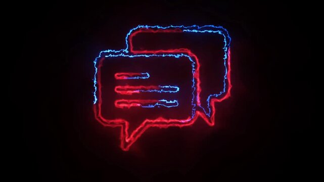 Abstract dual speech bubble icon with red and blue energy glow animation