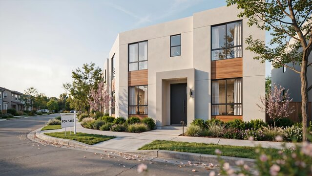 Modern twostory residential house for sale on a quiet suburban street