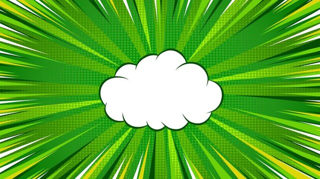 Green comic book style background with a central white speech bubble for text copy space