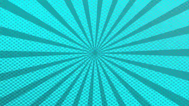 Blue comic book style sunburst background with halftone dot pattern and radial lines