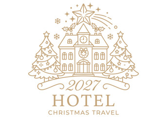 Obraz premium Vintage style hotel illustration with ornate details and decorative floral elements
