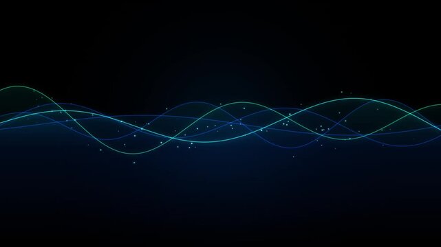 Blue Digital Sine Waves Flowing Across Dark Technology Background