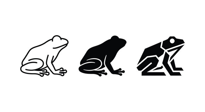Three frog silhouettes in varying styles against a white background