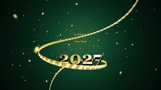 Golden 2027 New Year Spiral Tree Animation on Green Festive Background