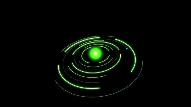 Green Futuristic Circular HUD Interface Rotating on Black Background