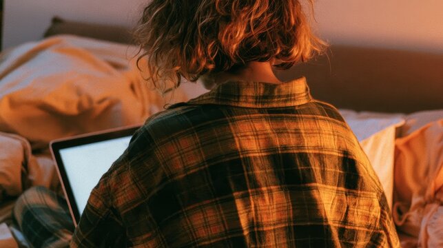 Nighttime Study: Person in Pajamas Focused on Laptop