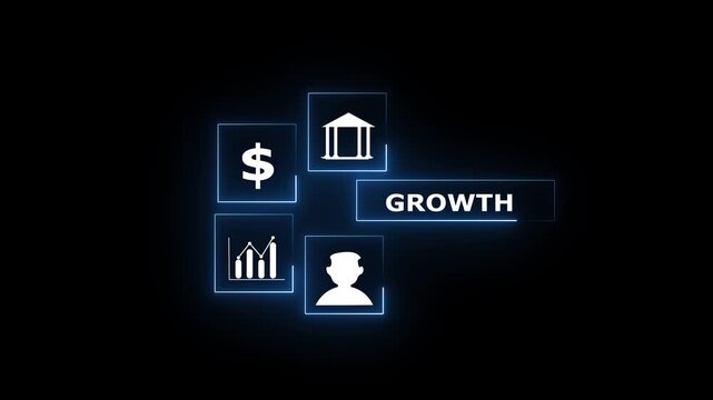 Business growth concept animation connects financial trade badges. Commercial monetary banking analytics route on the growth concept. Profitable corporate economic investment drives the concept.