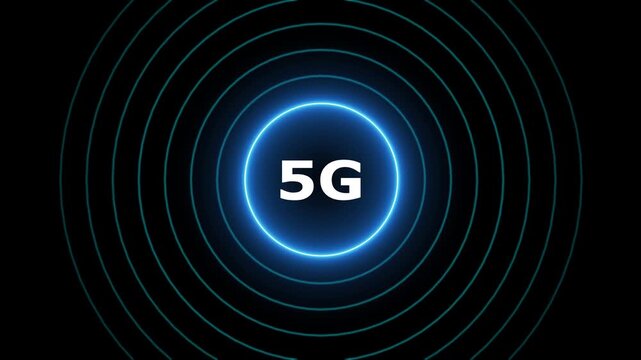 Network signal badge animation displays concentric circular radio waves. High speed mobile broadband connectivity links on signal badge. Digital cellular telecommunication routes on network signal.