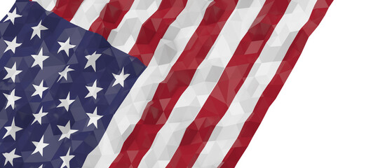 Fototapeta premium Abstract low poly American flag waving dynamically, representing patriotism and freedom.