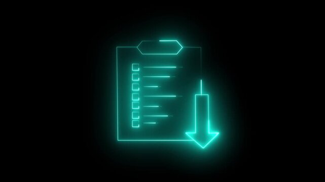 Clipboard document animation displays checkboxes and a download arrow. Task list document retrieval workflows guide clipboard document. Organized project management updates through the document.