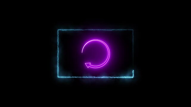 Refresh arrow animation rotates inside a futuristic digital frame. System software data synchronization runs on refresh arrow animation. Digital user interface reset workflows use the refresh arrow.