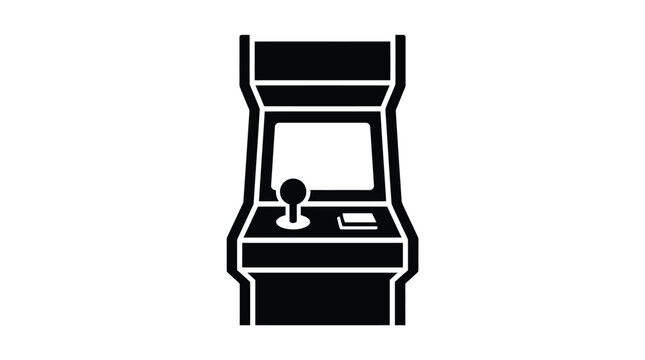 Minimalist arcade cabinet vector illustration featuring bold black silhouette lines for modern digital gaming design projects