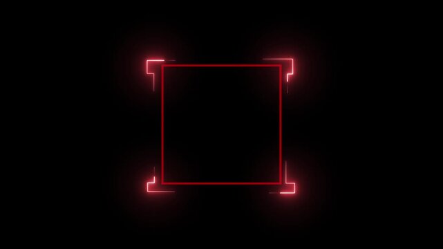 Square frame animation displays luminous cyber corner accents on dark. Minimalist screen display panels shape this active square frame. Modern sci-fi user interface overlays use the square frame.