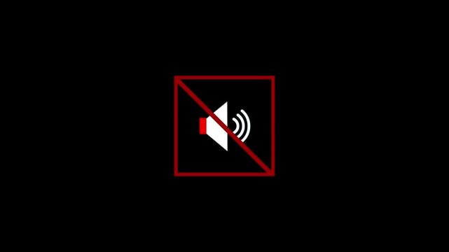 Muted speaker symbol animation displays a diagonal prohibition slash. Audio volume restriction regulations guide the muted speaker symbol. Silent mode sound cancellation triggers on speaker symbol.