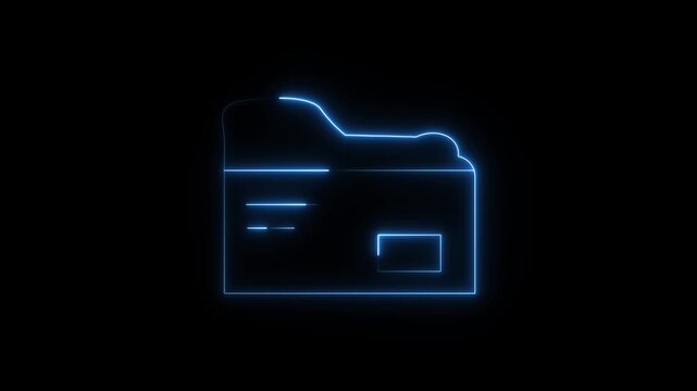 Digital folder animation displays a paperwork directory on dark space. Structured computer file archiving routes through the digital folder. Secure database server document management uses the folder.