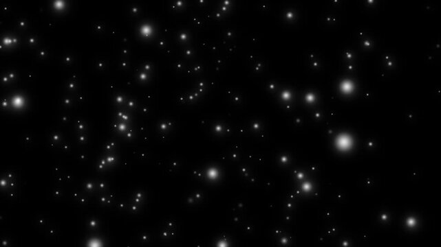 Seamless loop of glowing white particles floating in dark space for motion graphic background