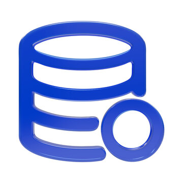 Glossy blue database or storage with a circular badge for website and application interfaces server isolated on a transparent background