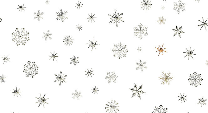 Seamless pattern of sparkling silver and gold snowflakes on a dark background, perfect for winter.