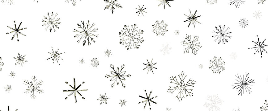 Seamless winter pattern featuring delicate snowflake illustrations on a clean white backdrop.