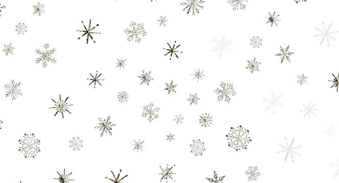 Seamless pattern of elegant, sparkling snowflakes against a dark black background, ideal for winter