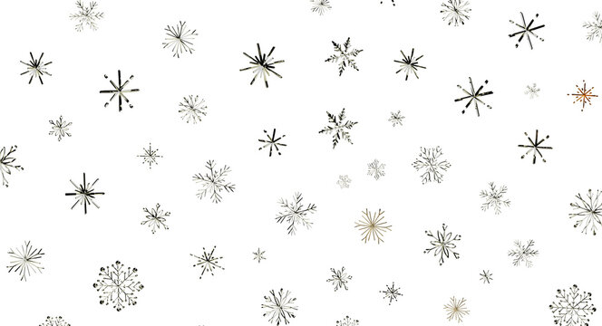 Festive pattern of sparkling silver and gold snowflakes on a dark background.