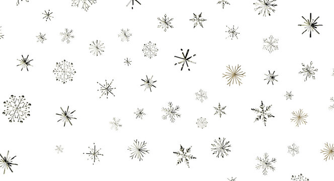 Seamless pattern of elegant golden and silver snowflakes for winter holidays.