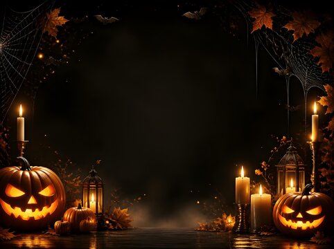 Spooky Halloween background frame with glowing jack-o-lantern pumpkins !
