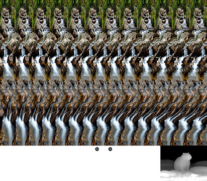 Optical illusion stereogram with hidden 3D shape of a capybara standing in a stream.