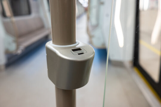 Usb port close up in a subway carriage