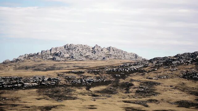 Rocky Ridge Landscape And Steppe In Falkland (Malvinas) Islands Wilderness - 4K