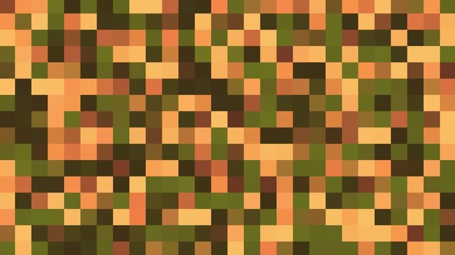 Abstract Pixel Art Camouflage Pattern Background Animation in Green and Brown Tones