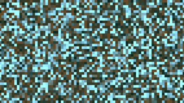 Abstract Pixel Camouflage Background Pattern Motion Graphic With Shifting Blue and Brown Colors