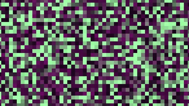 Abstract Digital Pixel Noise Background With Green and Purple Shifting Colors Seamless Loop
