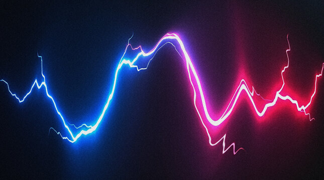 Bright blue and pink electric lightning bolt wave on a dark background.