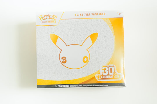 Chicago, IL/USA - September 16, 2026: Pok&eacute;mon 30th anniversary Elite Trainer Box featuring Pikachu