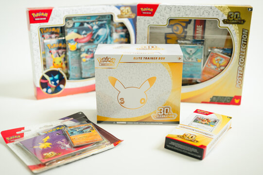Chicago, IL/USA - September 16, 2026: Pok&eacute;mon 30th anniversary collection of trading card products and collectibles 