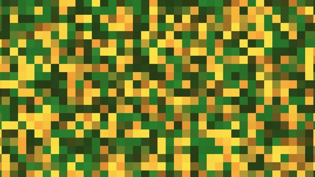 Abstract Pixel Camouflage Motion Background in Green and Yellow Tones Seamless Loop