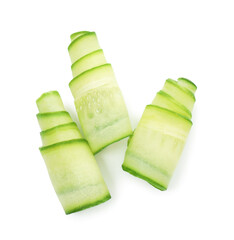 Obraz premium Slices of ripe cucumber isolated on white, top view