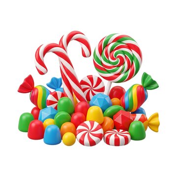 Assorted colorful christmas holiday candies and candy canes with assorted sweets holiday treats hard candy sugar treats sweet tooth seasonal treats party food sugar rush red green whi