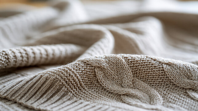 Grey wool cardigan sweater isolated on bright clean transparent background soft natural light textured cable knit patterns close up product composition autumn winter fashion concept