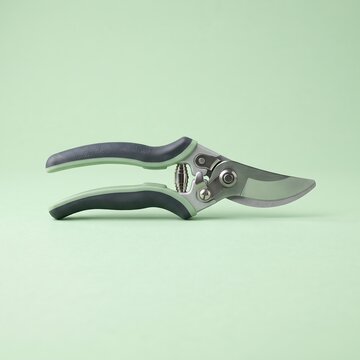 Pruning shears isolated on a minimalist green background