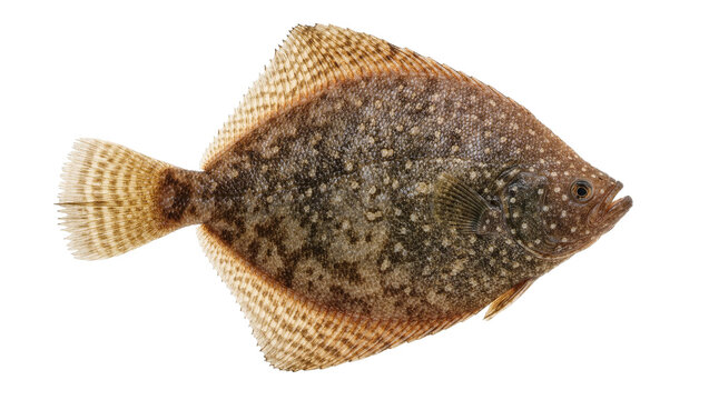 Flatfish with speckled brown and white pattern, isolated on transparent background