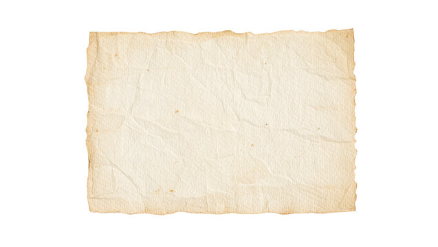 Aged crumpled parchment paper with torn edges, isolated on transparent background