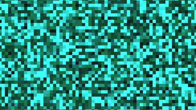Abstract Digital Pixel Background Animation With Shifting Turquoise and Green Geometric Squares