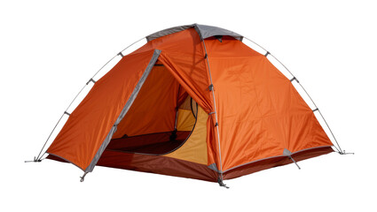 Orange dome camping tent with gray accents, isolated on transparent background © Alexander
