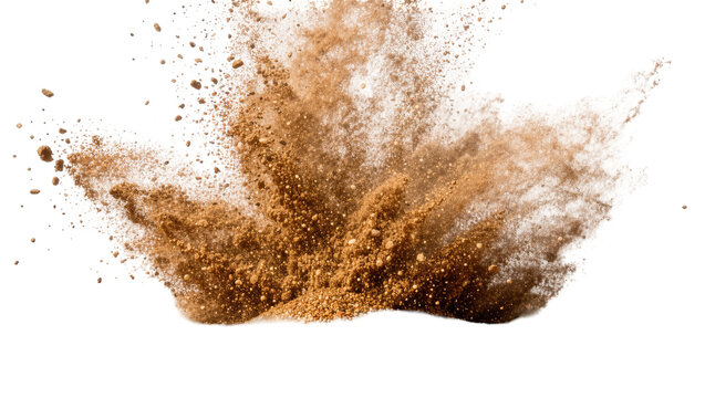 Brown powder explosion, isolated on transparent background