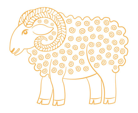 Chinese zodiac sign sheep, ram character outline, isolated on transparent. 2027 Lunar New Year hand drawn vector illustration. Traditional holiday celebration design elements, seasonal banner, card