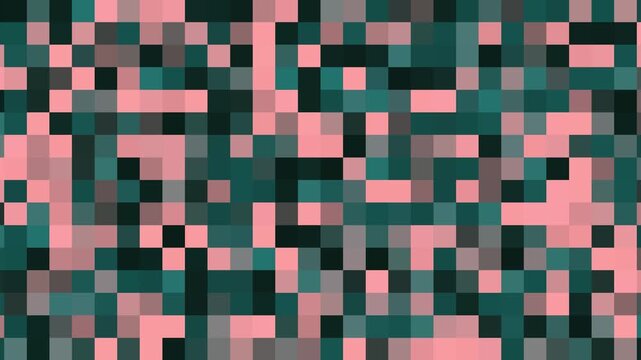 Abstract Pixel Grid Motion Background With Pink and Teal Squares Shifting and Flashing