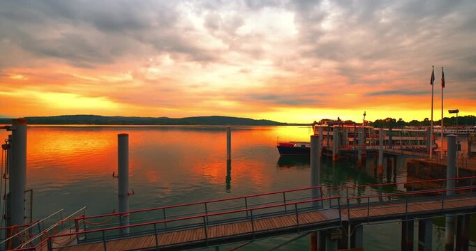 Fantastic sunrise in Arona on lake Maggiore